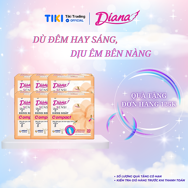 Combo 6 Băng Vệ Sinh Diana Hàng Ngày Compact Gói 20 Miếng