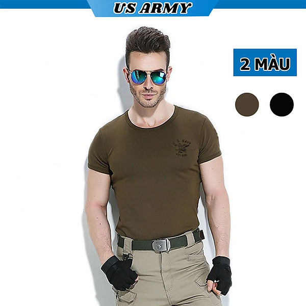 Áo Thun Nam Ngắn Tay Kiểu Lính Không Cổ US ARMY U229, Chất Liệu Cotton Thoáng Mát