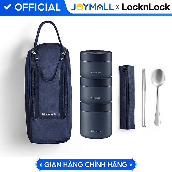 Bộ hộp cơm giữ nhiệt Lock&Lock Lunch Box LHC8052S01 - Hàng chính hãng có 3 ngăn riêng, kèm túi và muỗng đũa - JoyMall