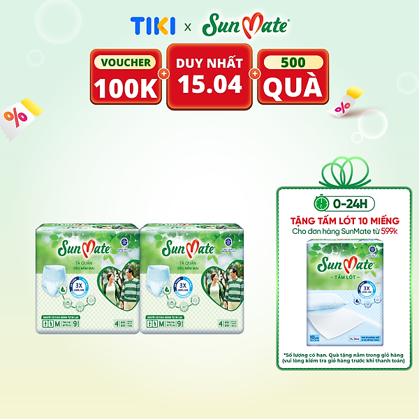 Combo 2 Tã Quần Người Lớn Sunmate Mềm Mại M9 (9 Miếng)