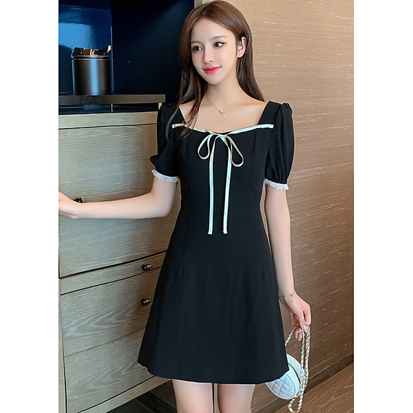 Đầm Ngắn Dễ Thương Nơ Trắng Và Viền Tay DN087 MayHomes Kiểu Dáng Thời Trang
