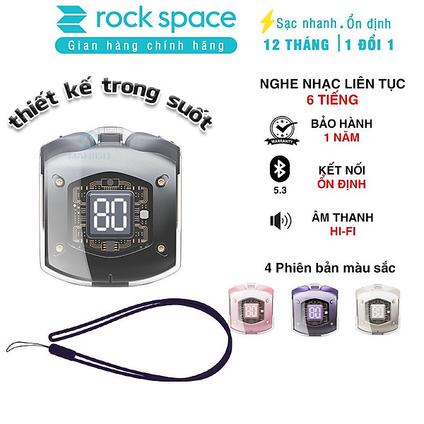 Tai nghe Bluetooth nhét tai không dây TWS Rockspace Air Bubble nghe nhạc lên đến 20h hàng chính hãng bảo hành 12 tháng