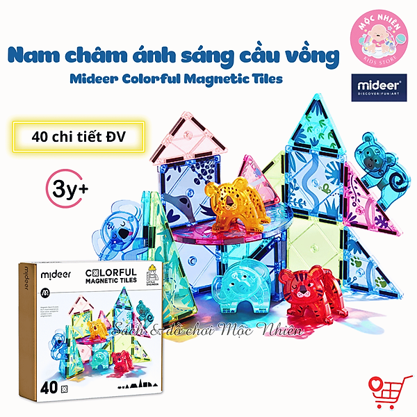 Đồ chơi xếp hình nam châm ánh sáng cầu vồng Mideer Colorful Magnetic Tiles cho bé từ 3 tuổi trở lên
