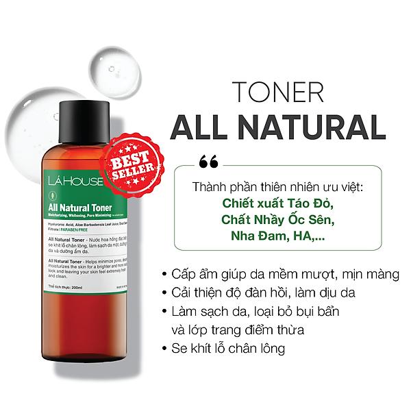 Nước hoa hồng giúp làm sáng da Lá House Lá Care All Natural Toner 200ml/100ml