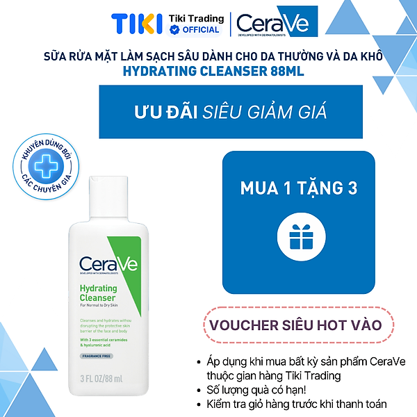 Sữa rửa mặt giúp làm sạch sâu dành cho da thường và da khô CeraVe Hydrating Cleanser
