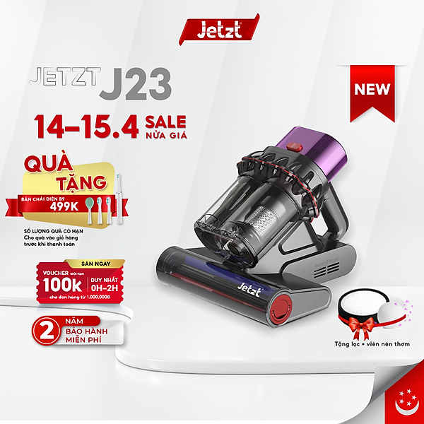 Máy hút bụi giường nệm diệt khuẩn thông minh thế hệ mới JETZT J23, lực hút 20.000 PA, hàng chính hãng