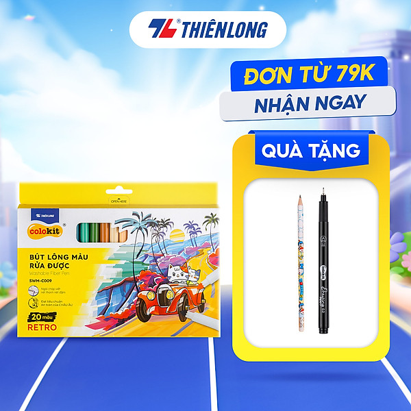 Bút lông màu Fiber Pen 20 màu Retro Thiên Long Colokit rửa được ngòi chóp viết nét thanh nét đậm SWM-C009