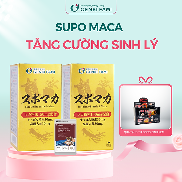 Combo 2 Hộp Viên Uống Tăng Cường Sinh Lý Nam, Bổ Thận Tráng Dương Chiết Xuất Hàu Biển, Kẽm, Nhân Sâm, Baba Supo Maca Genki Fami Nhật Bản