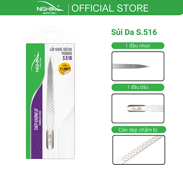 Sủi Da 2 Đầu Thép Không Gỉ KỀM NGHĨA S.516 Loại Nhỏ (1 đầu nhọn, 1 đầu bầu)