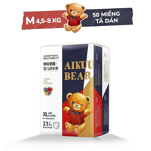 Tã Bỉm AIKUU BEAR Dán/Quần đủ size S56,M50,L48,XL46,XXL44,XXXL42 Chính Hãng
