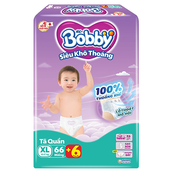 Tã Quần Bobby Siêu Thoáng XL62 (62 Miếng)