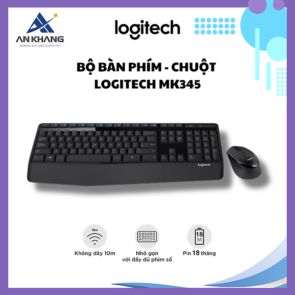 Bộ bàn phím và chuột không dây Logitech MK345 - Hàng Chính Hãng
