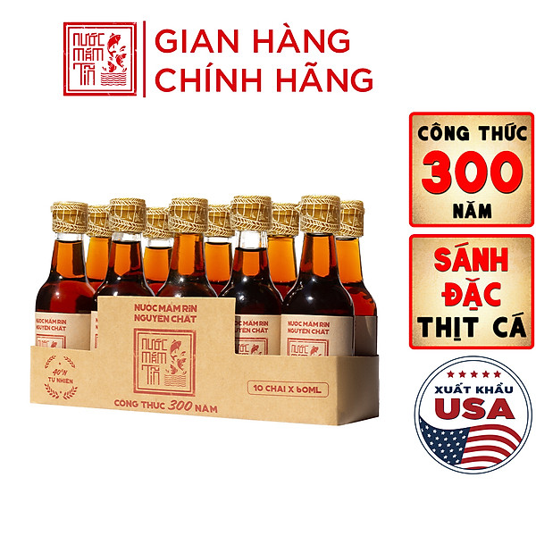 Đặc Sản Bình Thuận - Nước Mắm Tĩn Lốc Mini Du Lịch 40N Đạm Tự Nhiên Gồm 10 Chai Thủy Tinh 60Ml Nước Mắm Rin Nguyên Chất Truyền Thống Sạch Là Cốt Nhĩ Từ Cá Cơm Than Sánh Đặc Thịt Cá Không Chất Bảo Quản - Ocop 4 Sao