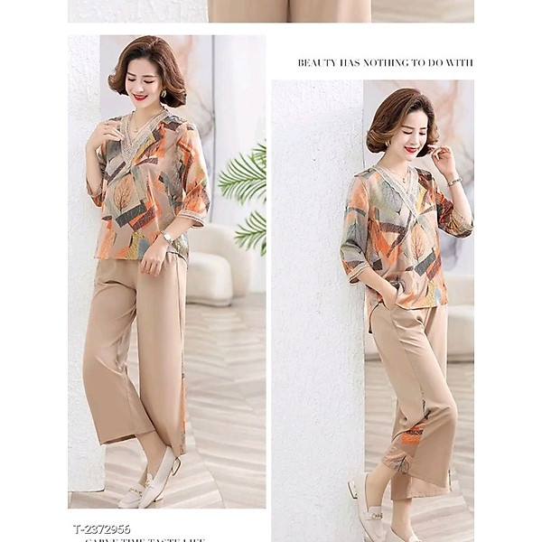 Đồ bộ trung niên cho bà cho mẹ, chất liệu Lụa Hàn mát, thấm hút mồ hôi, đồ bộ nữ kiểu set đi chơi , bộ đồ trung niên, Nesa Shop