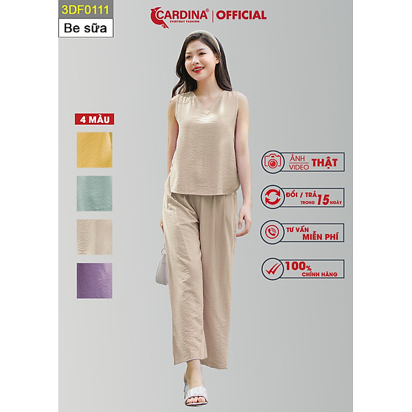 Đồ Bộ Nữ CARDINA Chất Đũi BamBoo Xước Cao Cấp Áo Sát Nách Quần Dài Màu Sắc Tinh Tế 3DF01