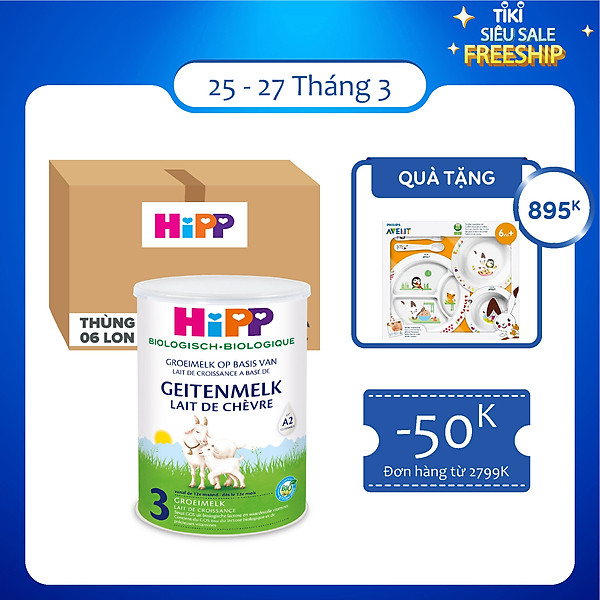 Thùng 6 lon sữa dê HiPP 3 Organic 400g - Nhập khẩu Đức, giúp bé phát triển chiều cao, trí não, tăng cường hấp thu
