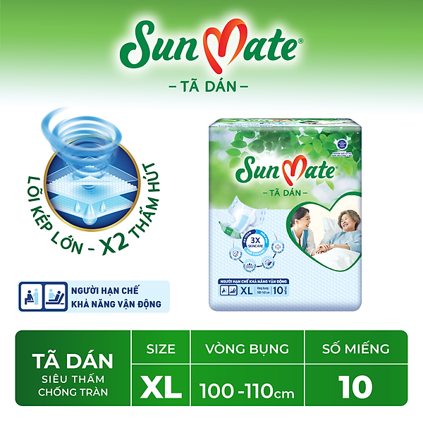 Tã Dán Người Lớn SunMate AX2 Size XL10 (10 Miếng)