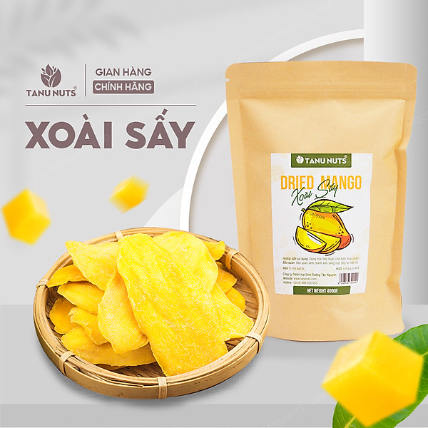 Xoài sấy dẻo không đường TANU NUTS túi 400g, trái cây sấy tốt cho người ăn kiêng giảm cân.