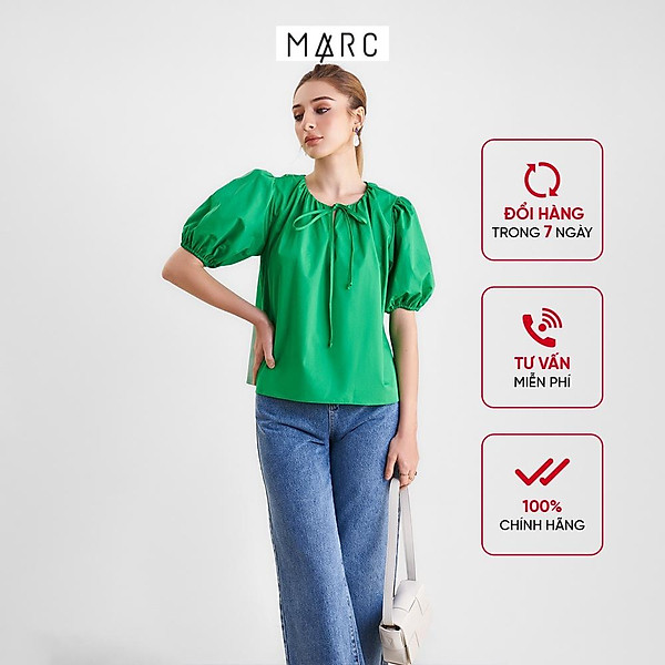 Áo kiểu nữ Marc Fashion form suông nhún cổ cột dây nơ CBSH0629