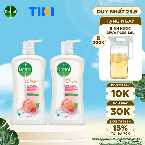 COMBO 2 CHAI SỮA TẮM DETTOL ONZEN DƯỠNG DA ĐÀO & PHÚC BỒN TỬ (950G/CHAI)