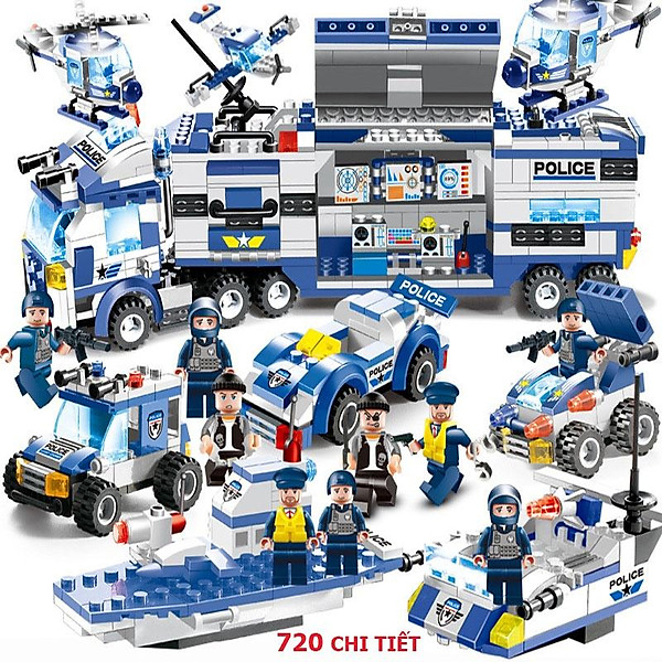 (500 720 750 820+ CHI TIẾT – HÀNG LOẠI 1) BỘ ĐỒ CHƠI XẾP HÌNH LEGO CẢNH SÁT, Lắp Ghép OTO, ROBOT, THUYỀN, TRỰC THĂNG