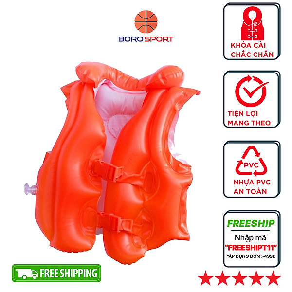 Áo phao tập bơi Yesure Intex Step 2 tiện dụng dành cho bé 3-6 tuổi(<30 kg), chất liệu nhựa PVC màu cam bắt mắt an toàn cho bé, không thấm nước, dễ dàng vệ sinh - Hàng Chính Hãng Tặng kèm bịt tai Silicon chống nước