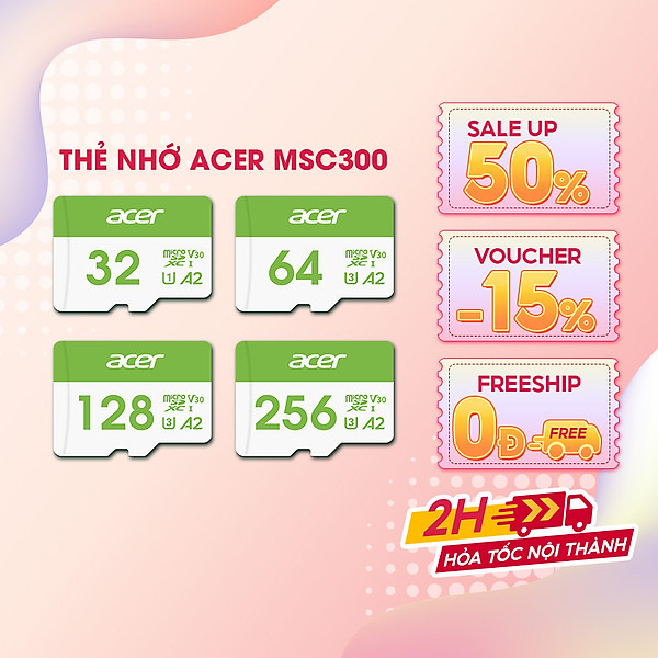 Thẻ nhớ Acer MicroSD Card MSC300 4K UHS-I tốc độ đọc/ghi lên đến 160/120MB/s - Hàng chính hãng bảo hành 5 năm | Thẻ nhớ camera chuyên nghiệp 64GB |128GB | 256GB