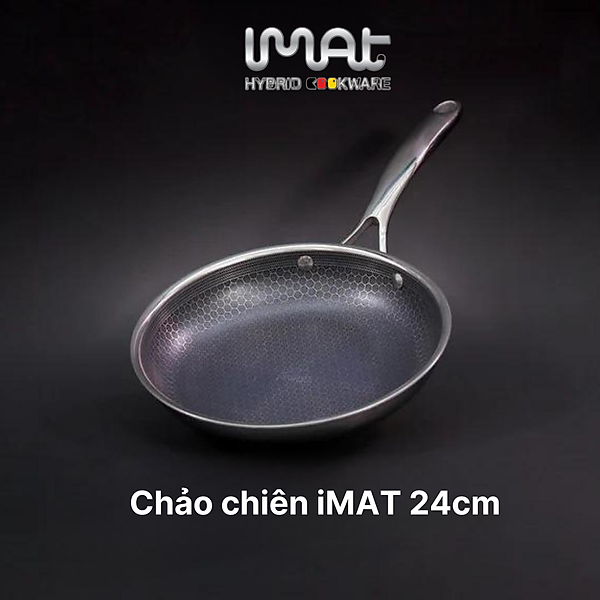 Chảo chiên inox iMat Hybrid Blackcube 24cm, Phủ chống dính Ceramic đen