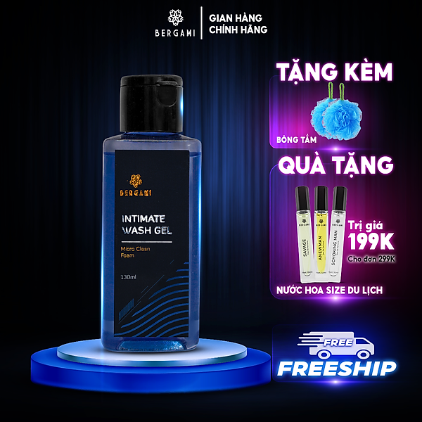 Dung dịch vệ sinh nam Bergami, hương nước hoa quyến rũ, ngăn ngừa vi khuẩn và khử mùi suốt 24/7 - 130ml/chai