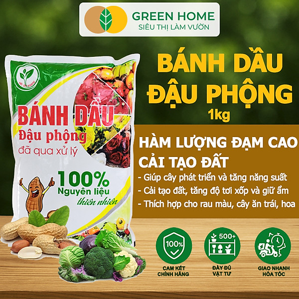 Bánh Dầu Đậu Phộng Greenhome, Bao 1kg, Phân Bón Hữu Cơ Hàm Lượng Đạm Cao, Chuyên Hoa, Rau, Củ, Quả, Kiểng