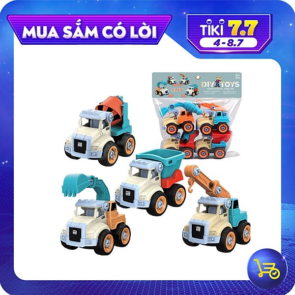 Đồ chơi lắp ghép xe công trình KAVY gồm 4 xe kèm vít, rất nhiều màu sắc, nhựa nguyên sinh an toàn
