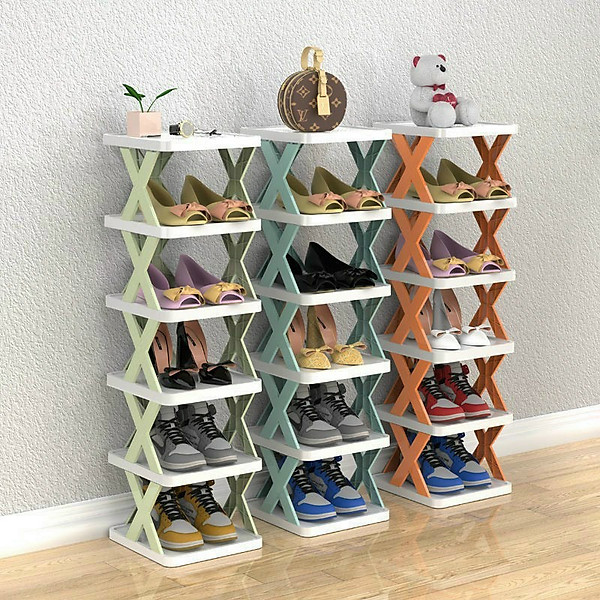 Kệ để giày dép chữ x - Kệ để giày dép tháo lắp 5 - 6 tầng có thể tháo lắp gấp gọn