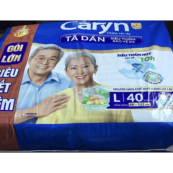 Tã Dán Người Lớn Caryn L 40 Miếng Vòng Hông 68 đến 122 Cm - Tã Dán Người Hạn Chế Đi Lại Size L40 | ML40 | ML 40 Caryn