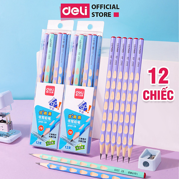 Bút Chì Gỗ Định Vị 2B Deli - Hộp 12 Dễ Cầm Điều Chỉnh Tư Thế Viết Học Sinh Luyện Chữ Vẽ Phác Thảo Văn Phòng An Toàn