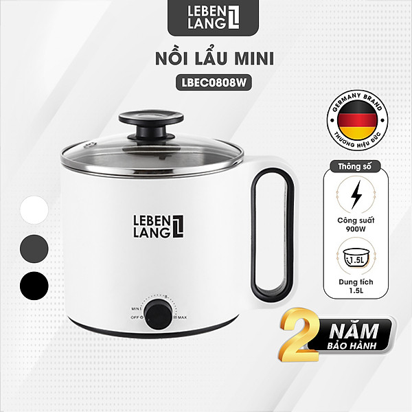 Nồi lẩu điện mini đa năng chống dính Lebenlang LBEC0808 1500ml, bảo hành 2 năm - hàng chính hãng