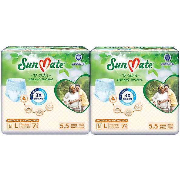 Combo 2 Gói Tã Quần Người Lớn Sunmate Khô Thoáng L7 (7 Miếng/ Gói)