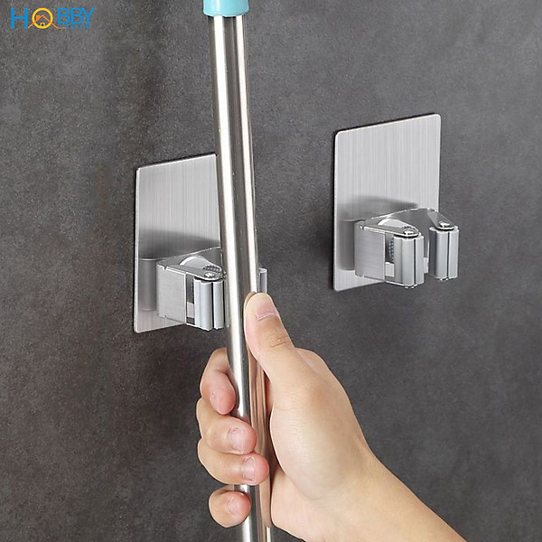 Combo 2 móc treo cán chổi dán tường inox 304 Hobby home decor CV-2 có keo dán