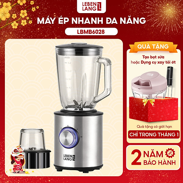 Máy xay sinh tố LEBENLANG gồm 2 cối xay tích hợp bình chứa dung tích 1,5l, công suất 800W, model LBMB6028 - hàng chính hãng