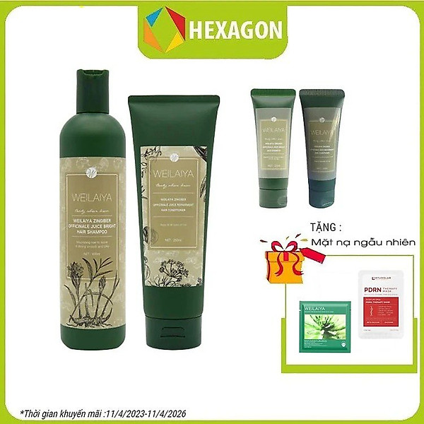 Bộ Dầu Gội Xả Hỗ Trợ Trị Rụng Tóc Kích Thích Mọc Tóc Weilaiya Tinh Chất Gừng Hà Thủ Ô Cao Cấp Ngăn Ngừa Rụng Tóc Lưu Thông Mạch Máu Hương Thảo Dược (Gội 400ml- Xả:250ml)- Sản Phẩm Chính Hãng