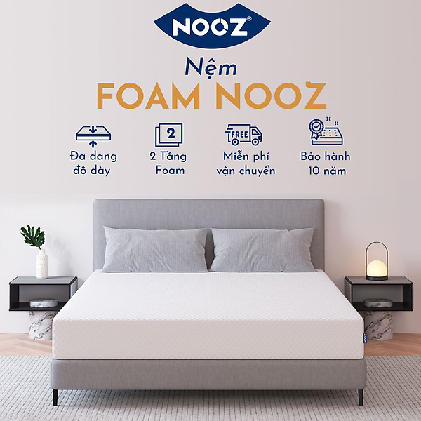 Nệm Foam NOOZ Home Goods Tiêu Chuẩn CertiPUR-US Với Hai Tầng Foam Nâng Đỡ Ruột Đệm Cao Su Non Vỏ Nệm Tencel