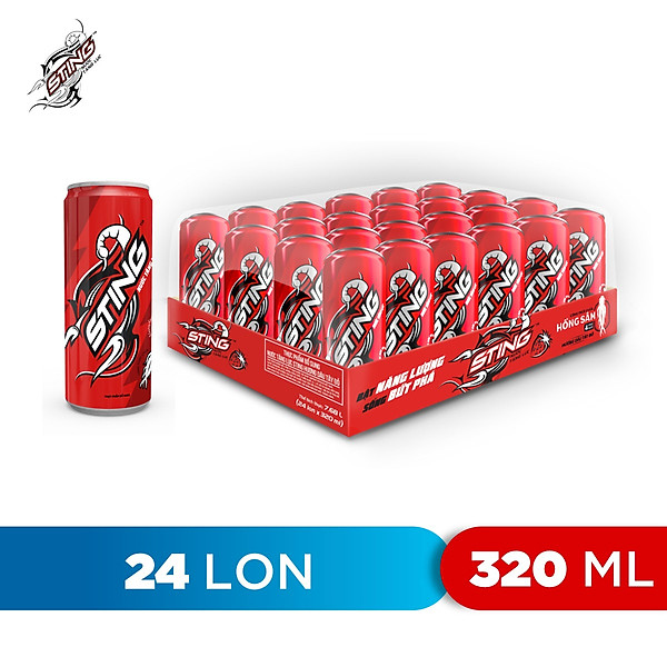 Thùng 24 Lon Nước Tăng Lực Sting Dâu (320ml/Lon)