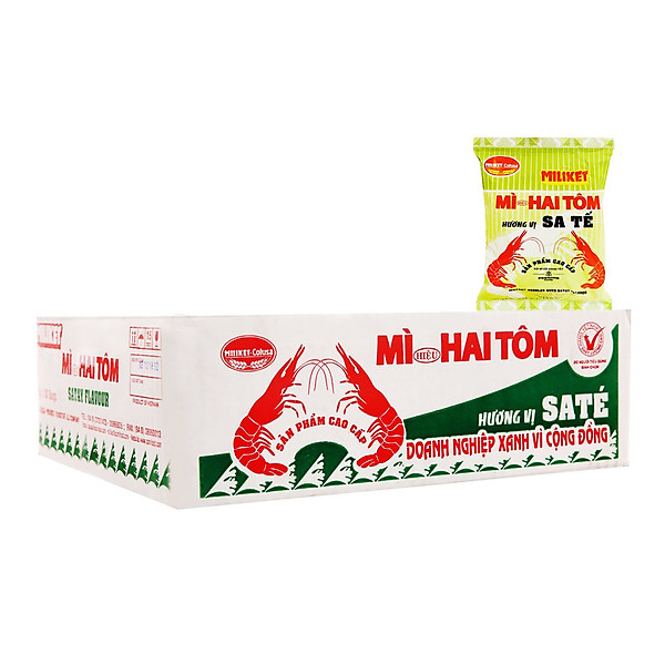 Thùng 30 Gói Mì Hai Tôm Vị Tôm Sa Tế Cao Cấp Miliket 75g