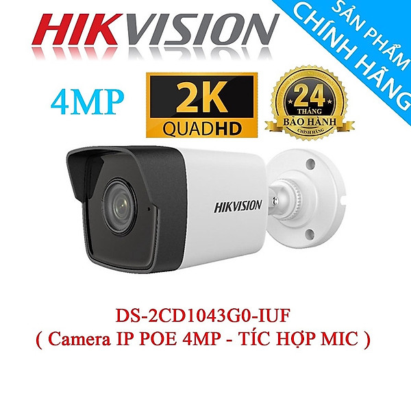 Camera IP 4 MP HIKVISION DS-2CD1043G0-IUF, có mic (Hàng Chính hãng Hikvision)