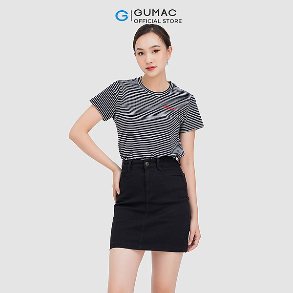 Áo thun nữ sọc ngang thêu chữ ATC05065 Gumac