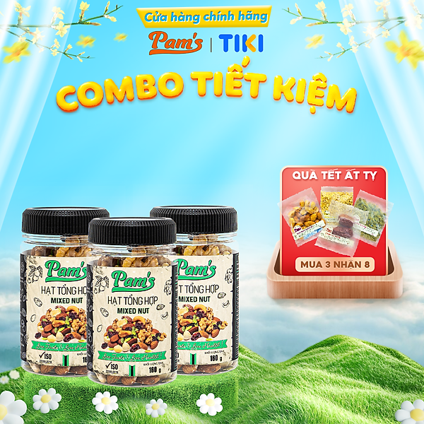 Combo 3 Hũ Ngũ Cốc Mix 6 Loại (Macca + Hạnh Nhân + Điều + Nhân Óc Chó + Hạt Bí + Nho Úc) Pam's