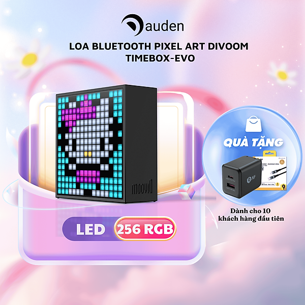 Loa bluetooth thông minh Divoom Timebox-Evo, màn hình LED 256 Full RGB, đồng hồ báo thức, ghi âm - HÀNG CHÍNH HÃNG