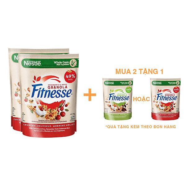 Combo 2 Bịch Ngũ cốc ăn sáng Fitnesse Granola Nam Việt Quất & Hạt Bí Ngô (gói 300g)