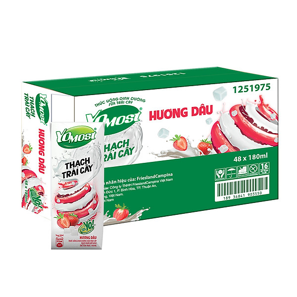 Thùng 48 Hộp Yomost Thạch Trái Cây Hương Dâu (48x180ml)
