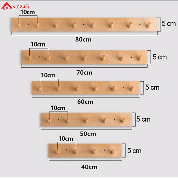 Móc gỗ treo tường trang trí, móc gỗ treo quần áo, phụ kiện Anzzar, decor phòng ngủ