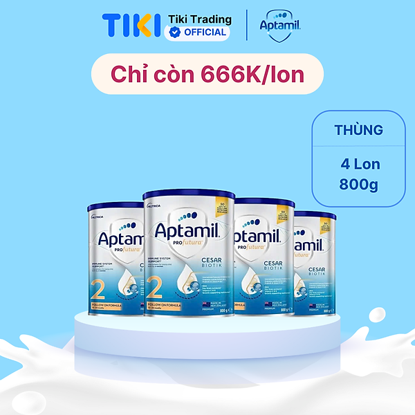 Combo 4 Sản phẩm dinh dưỡng công thức Aptamil Profutura Cesarbiotik 2 Follow On Formula (Dành cho trẻ từ 12 -24 tháng tuổi), 800g